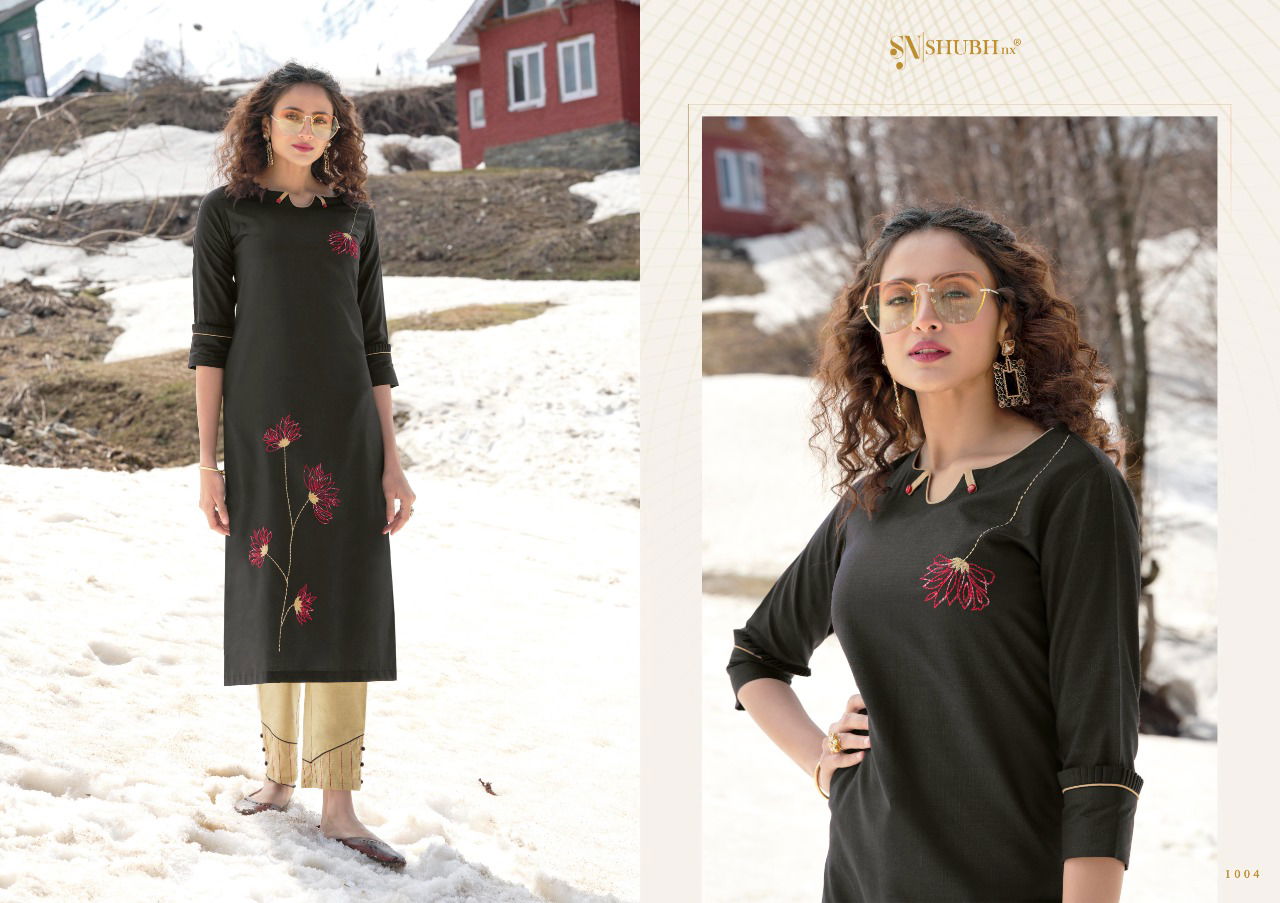 Shubh Allen Fancy Ethnic Wear Cotton Embroidery Kurti With Bottom Collection